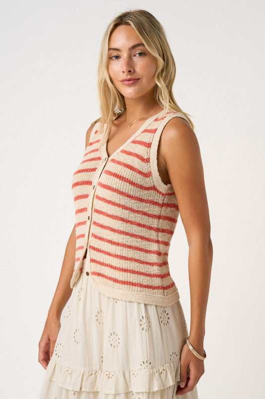 Coral/Natural Sweater Vest