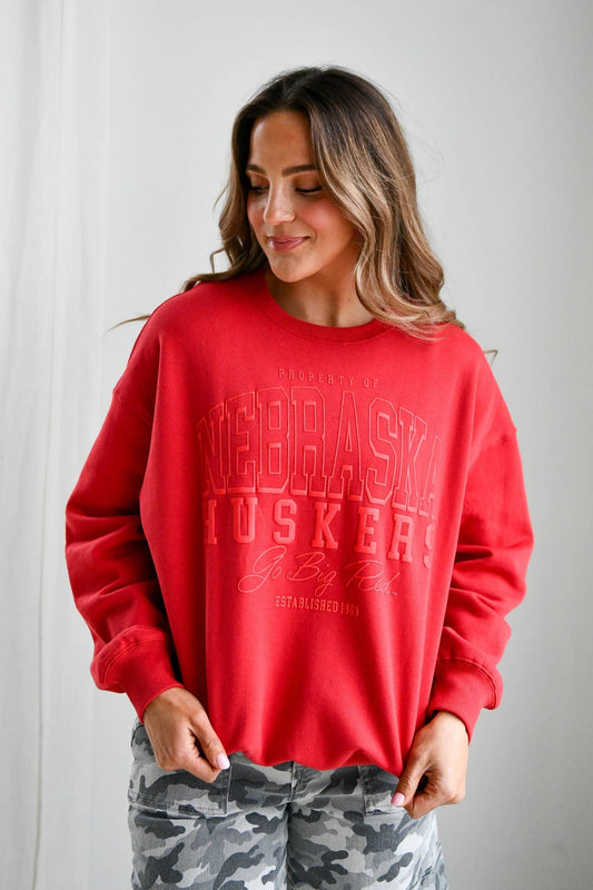 Nebraska Sanders Shadow Lantern Sleeve Crew