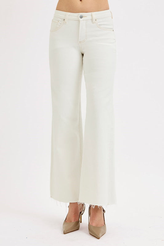 Cream Raw Edge Wide Leg Straights