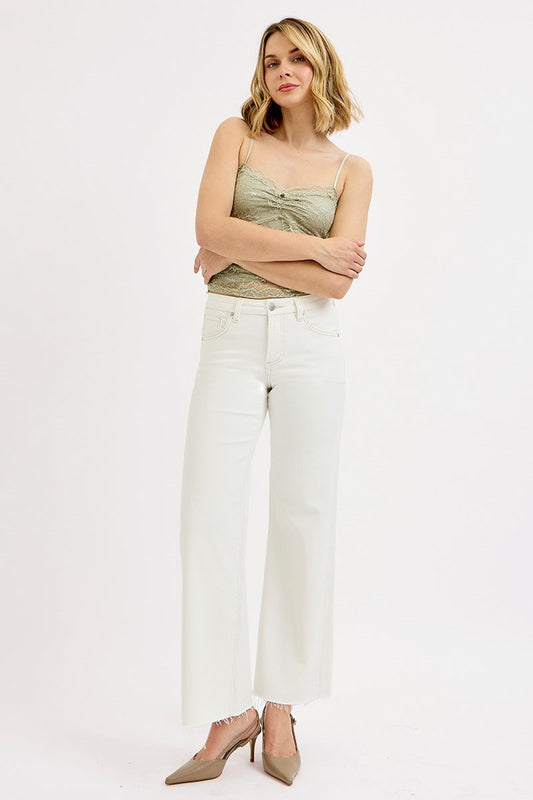 Cream Raw Edge Wide Leg Straights