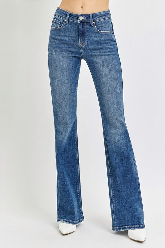 Mid Rise Medium Wash Flares New