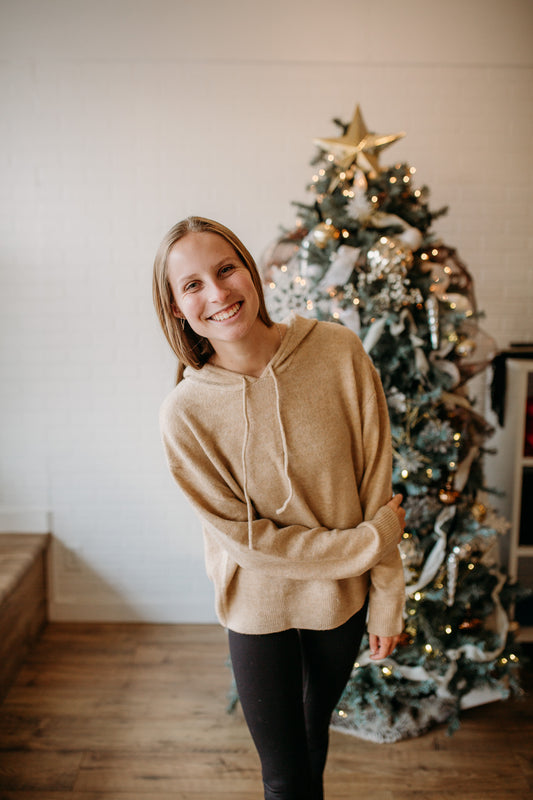 Taupe Drawstring Hoodie Sweater