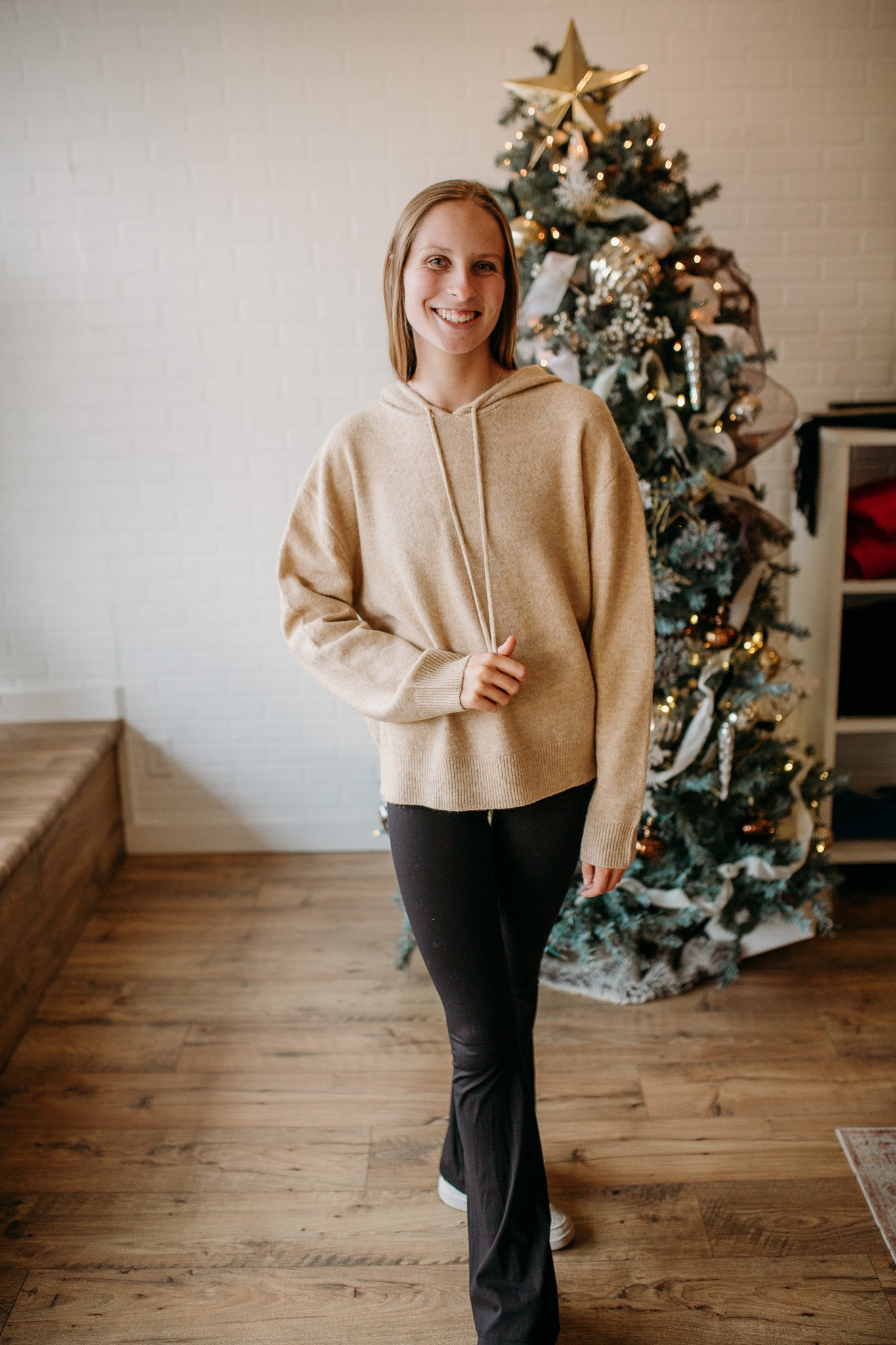 Taupe Drawstring Hoodie Sweater