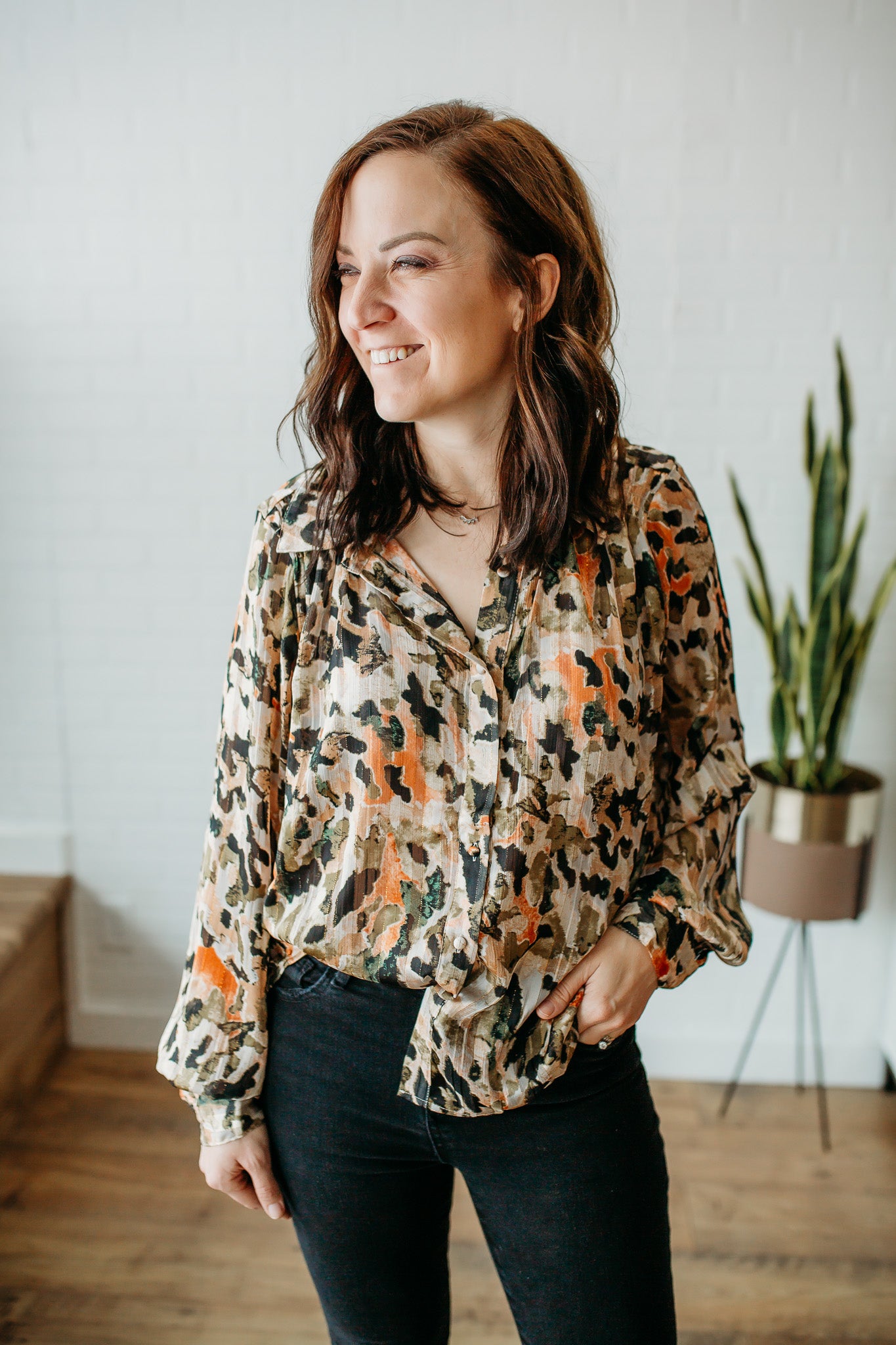 Olive/Clay Watercolor Blouse