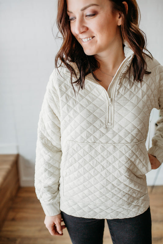 Ivory Quilted Mono B Pullover