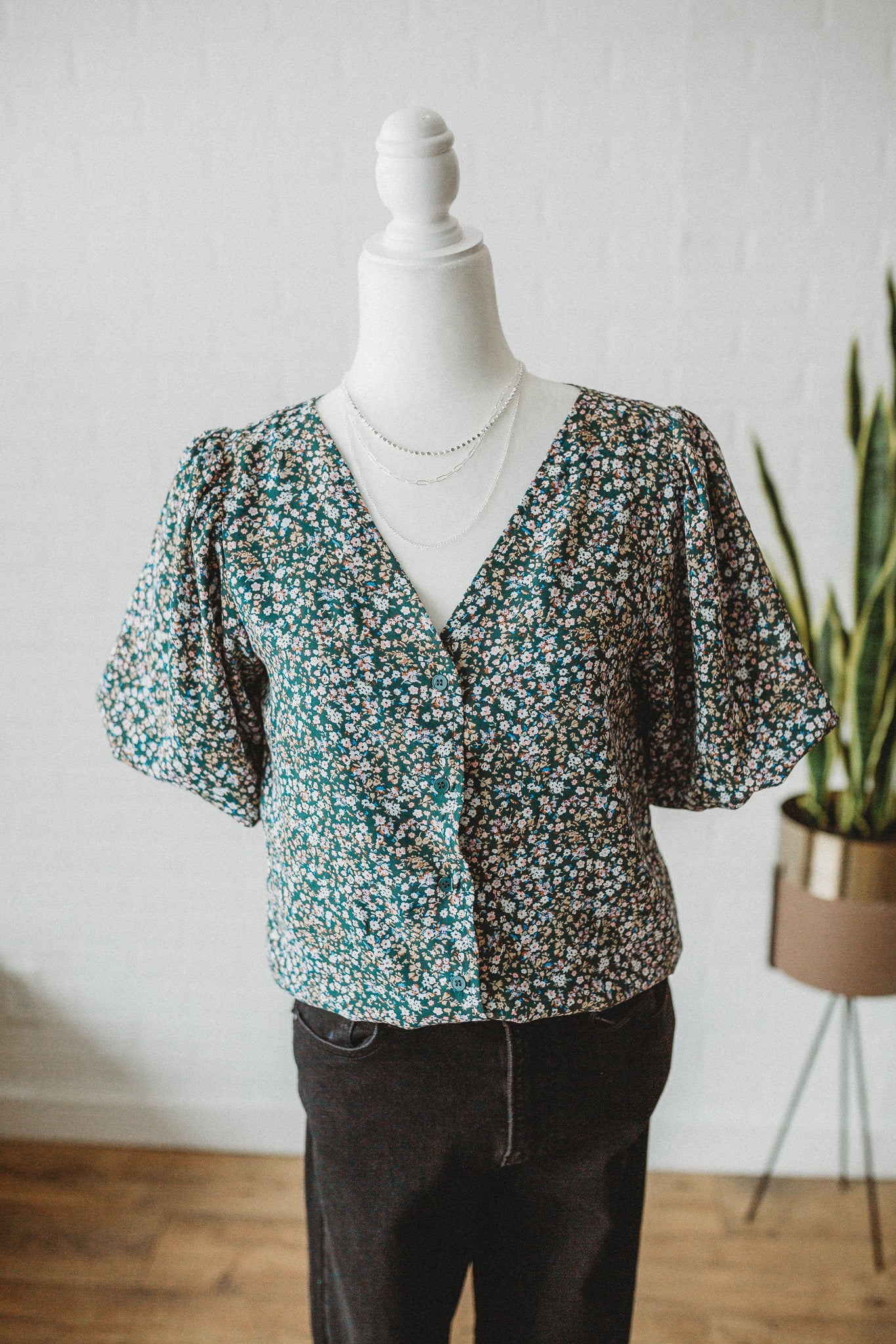 T. Green Floral Top