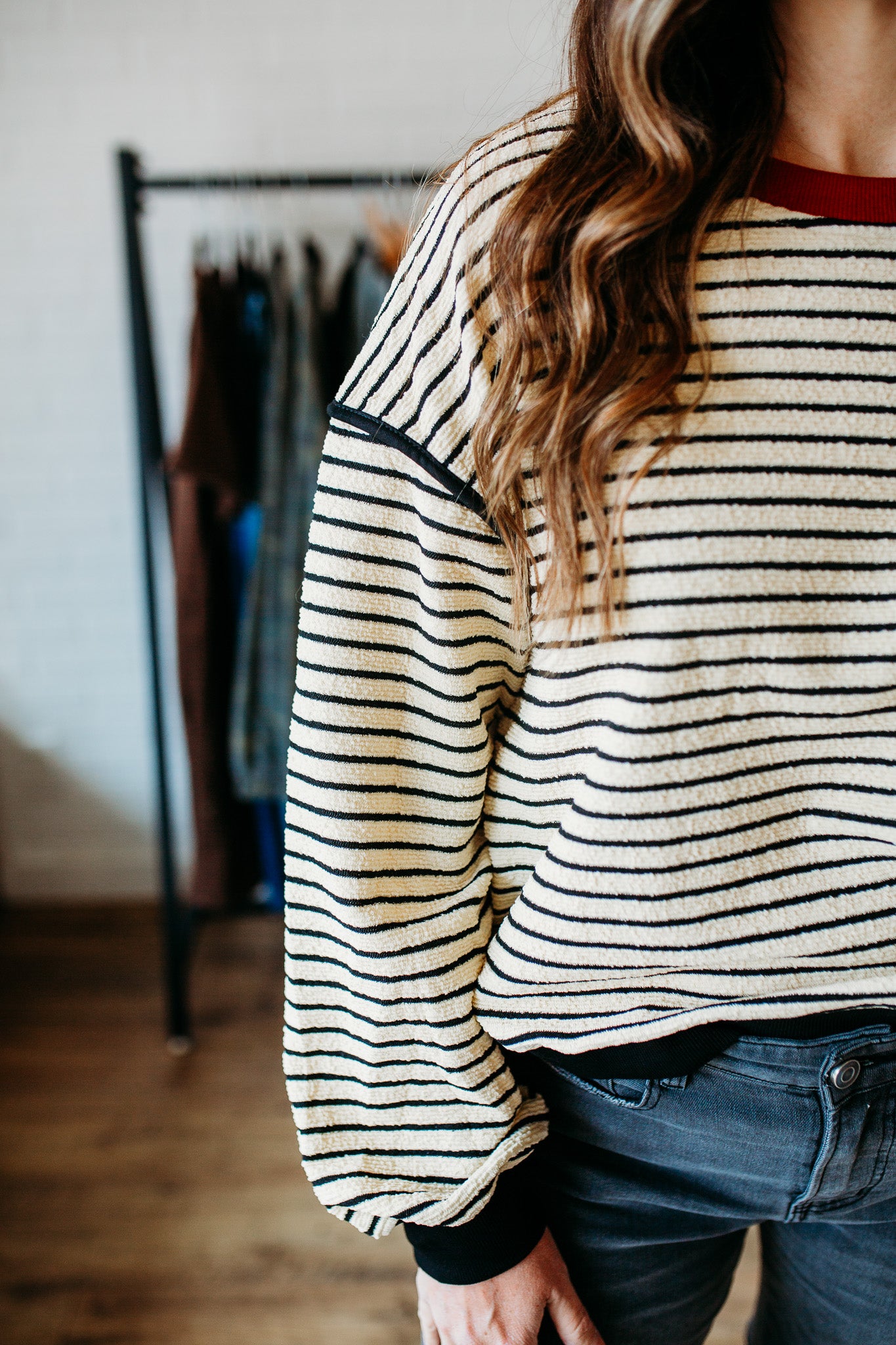 Ecru Red Striped Pullover
