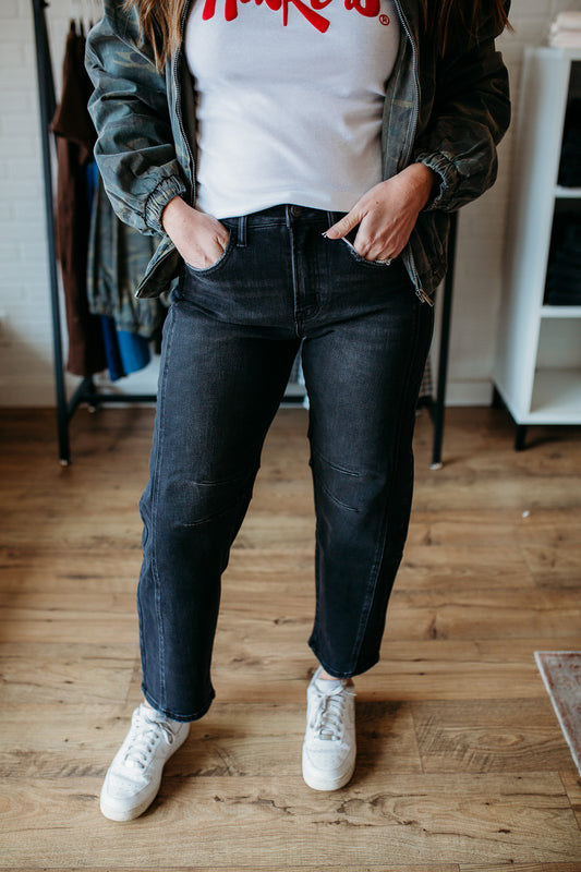 Jade Black Ankle Barrel Denim