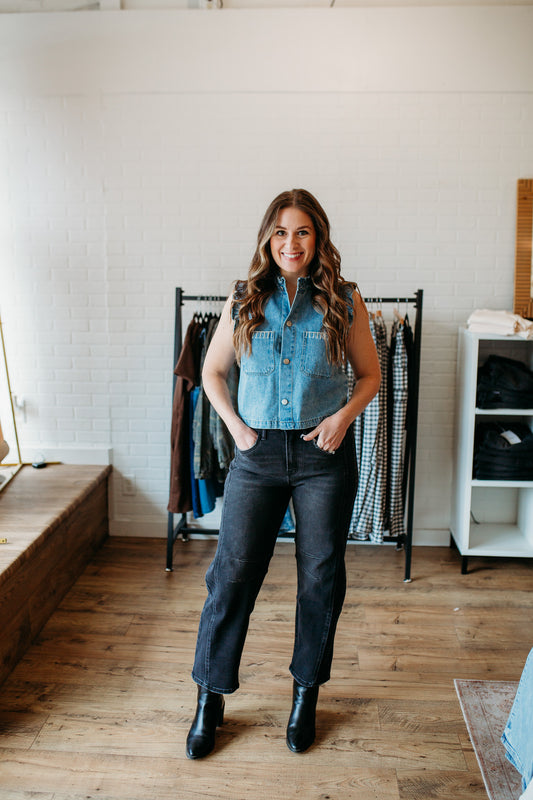 Jade Black Ankle Barrel Denim