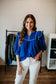 Blue White Seam Ruffle Top