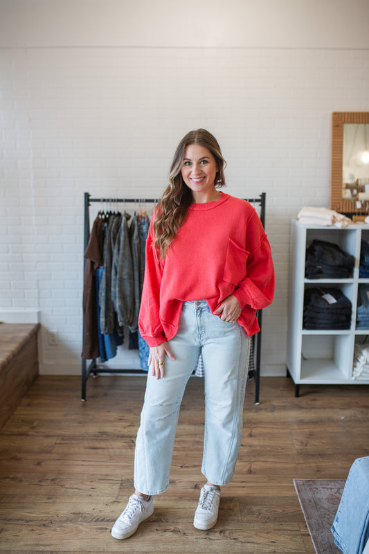 Red Coral Pocket Sweater