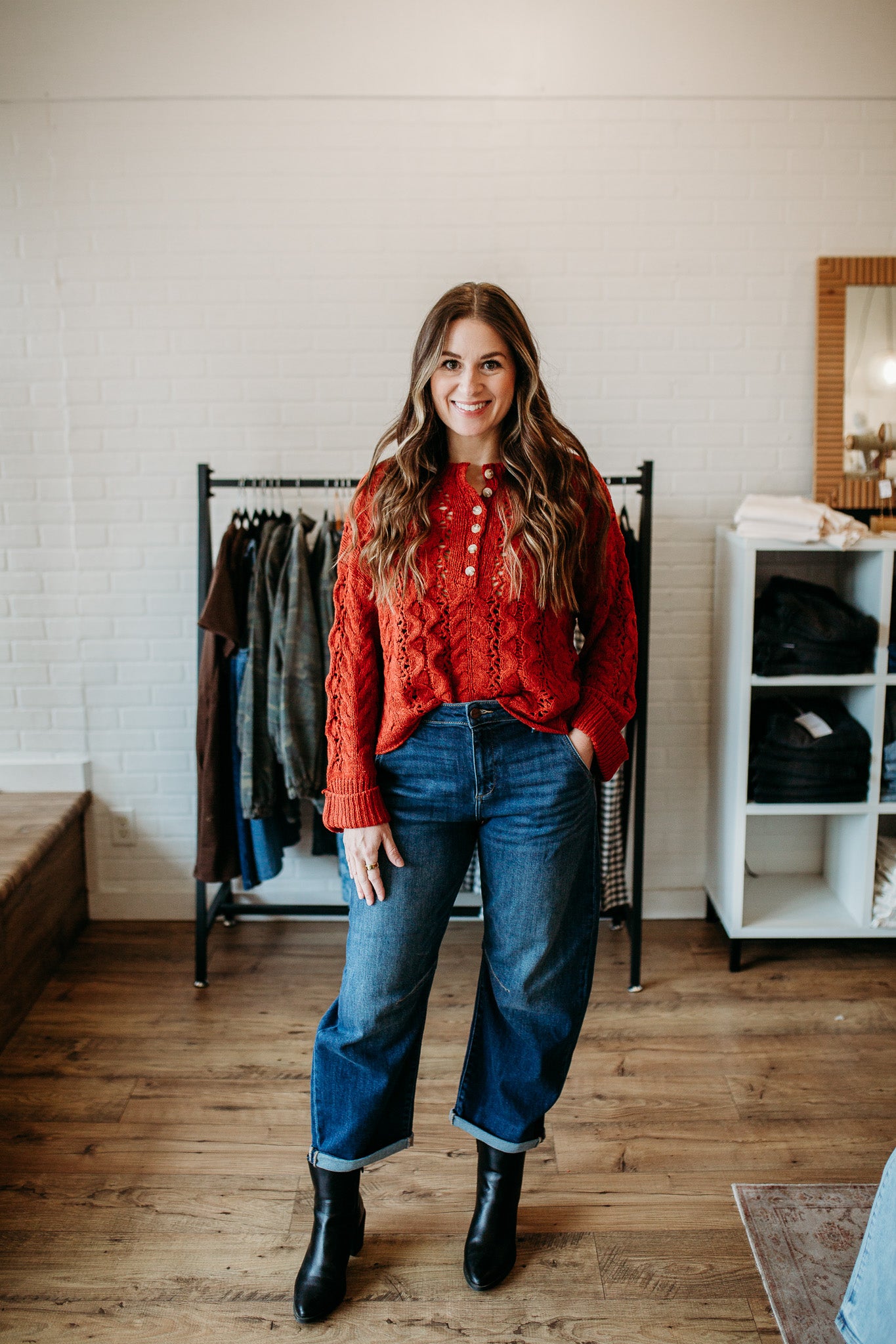 Brick Half Button Crochet Sweater