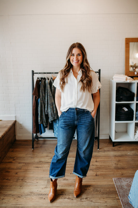 Ivory Ruffle Sleeve Button Down