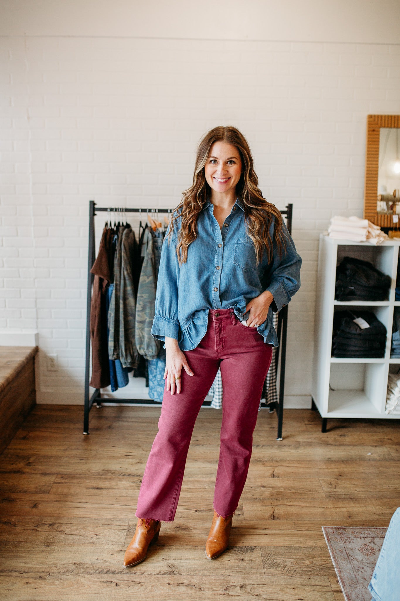 Washed Ruffle Chambray Top