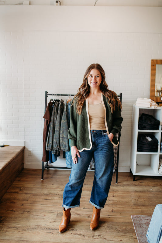 Olive Front Scalloped Cardi