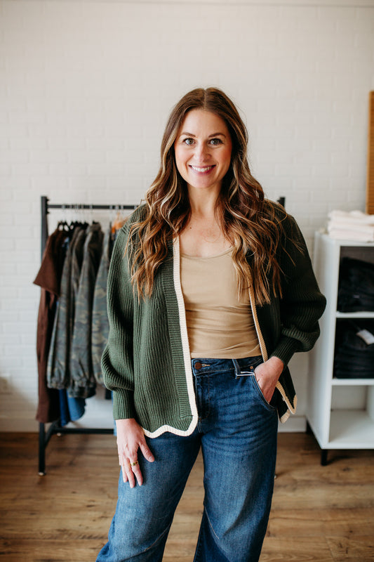 Olive Front Scalloped Cardi