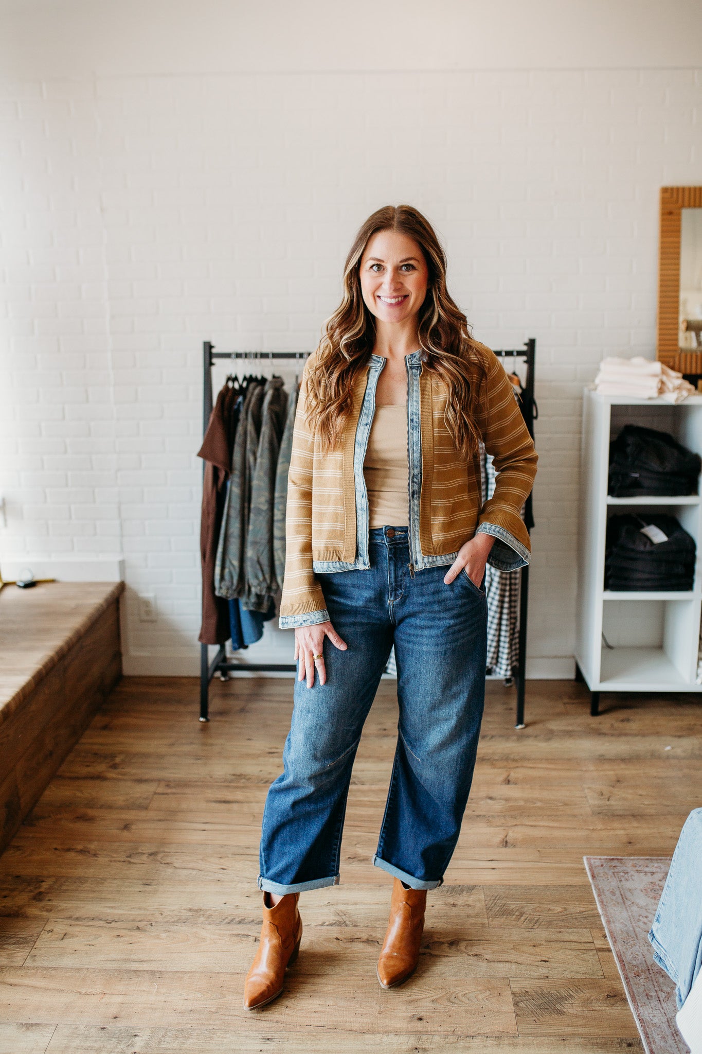 Toasted Almond Denim Zip up
