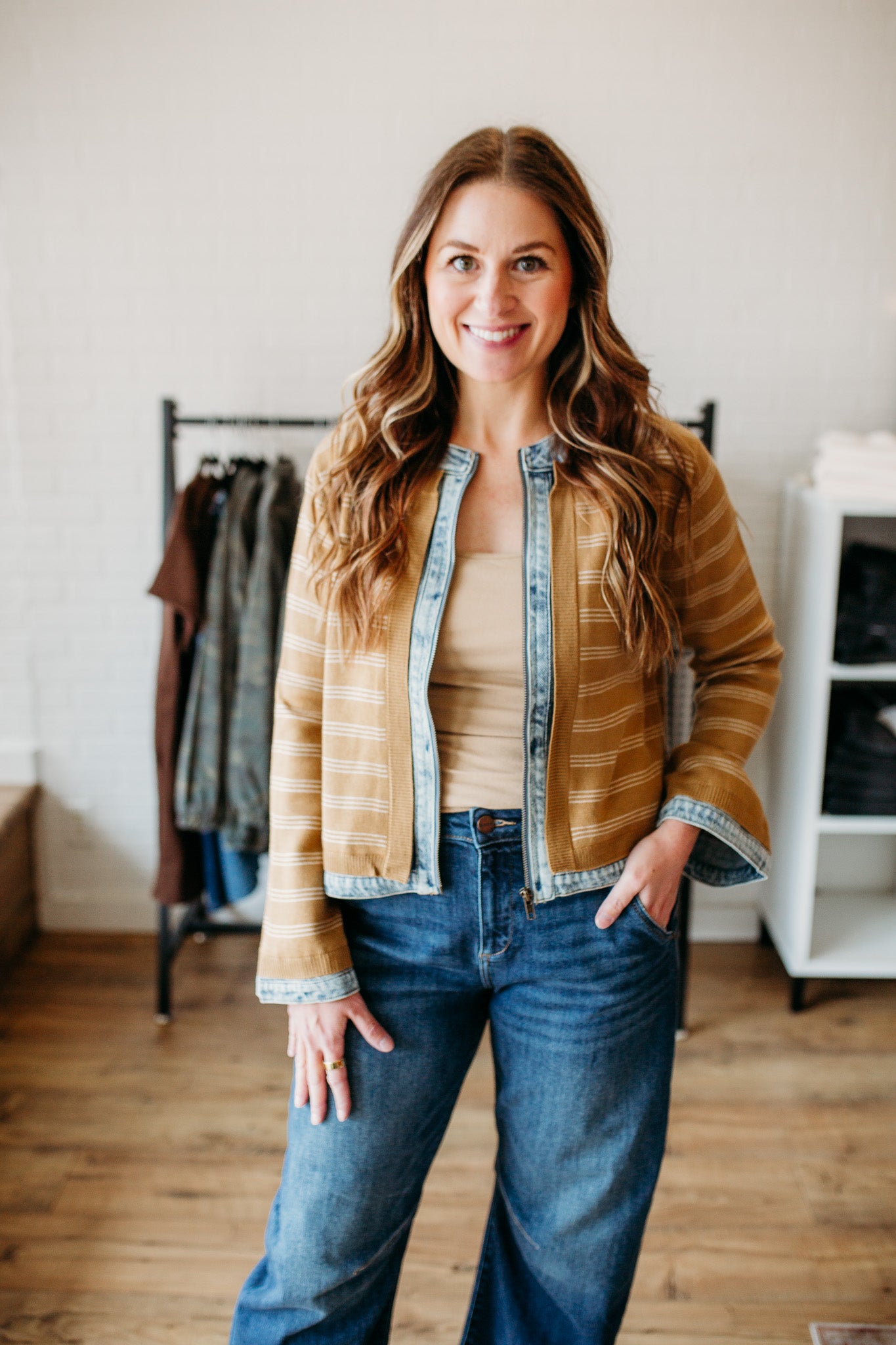 Toasted Almond Denim Zip up