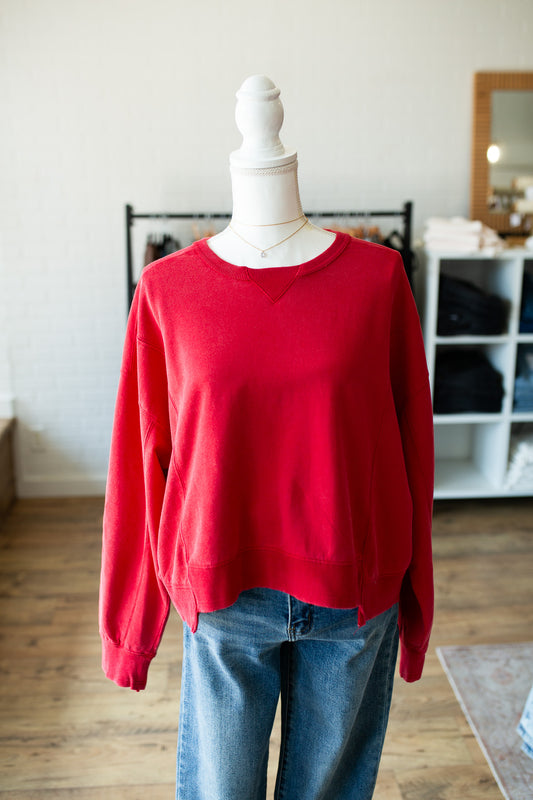 Red Acid Wash Crew Neck