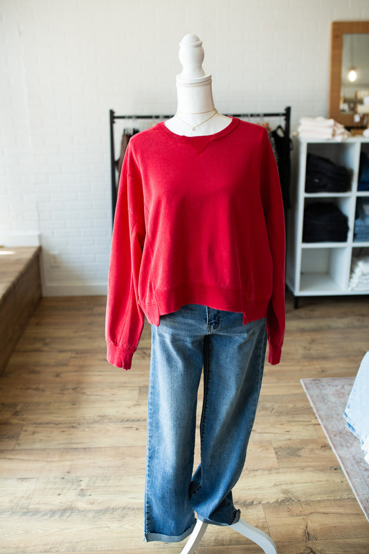 Red Acid Wash Crew Neck