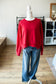 Red Acid Wash Crew Neck