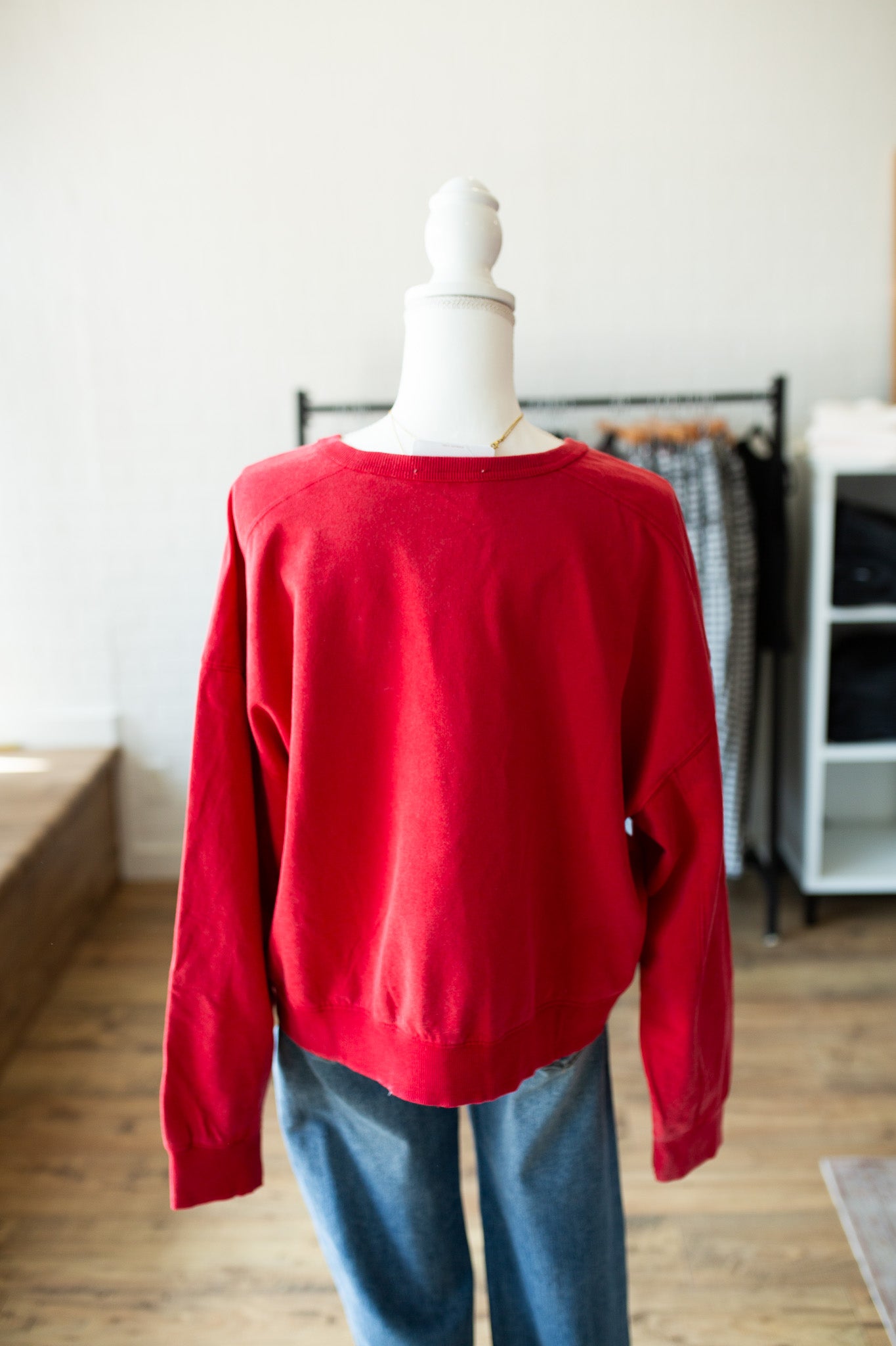 Red Acid Wash Crew Neck