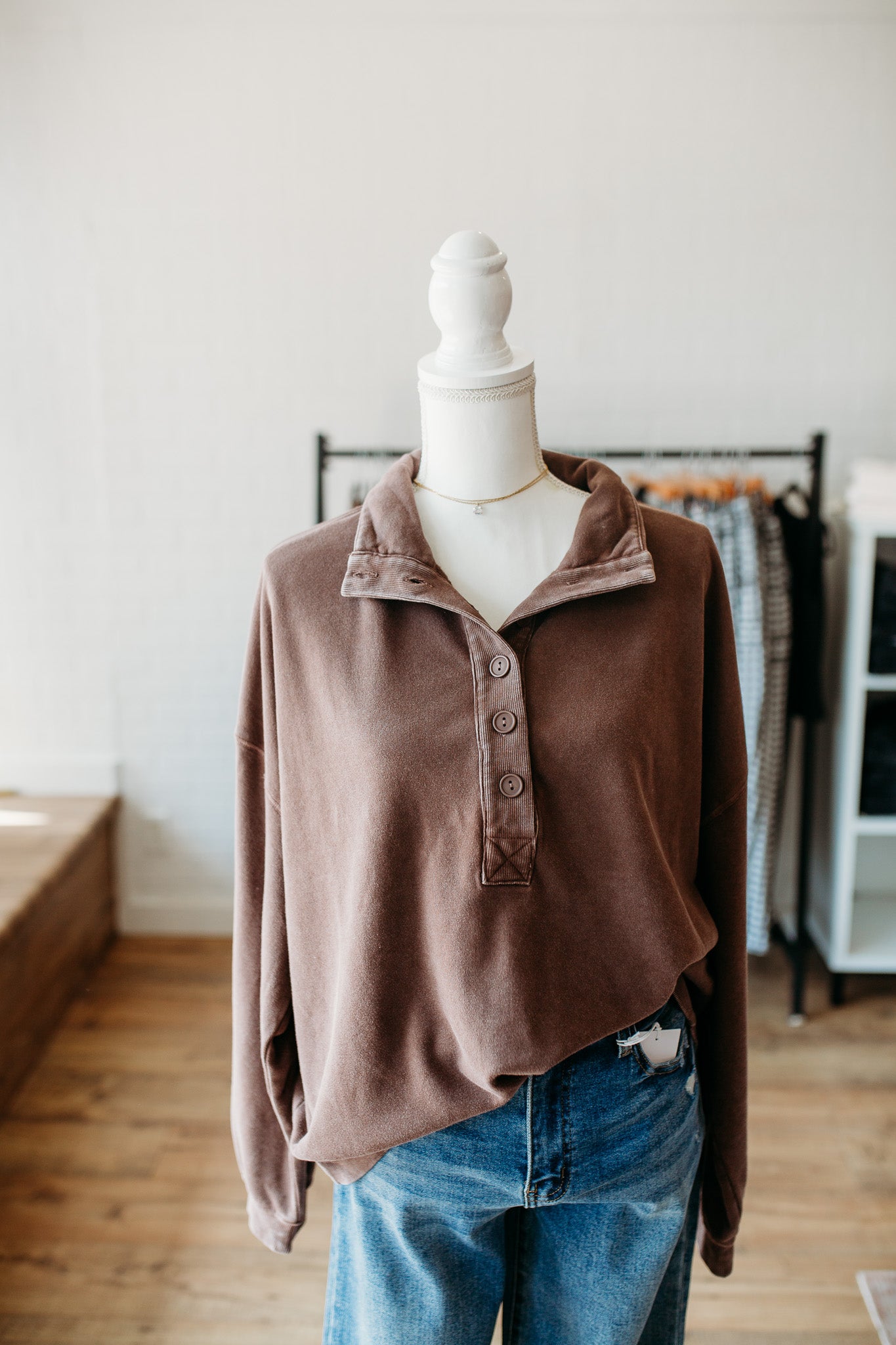Dk Brown Mineral Wash Pullover