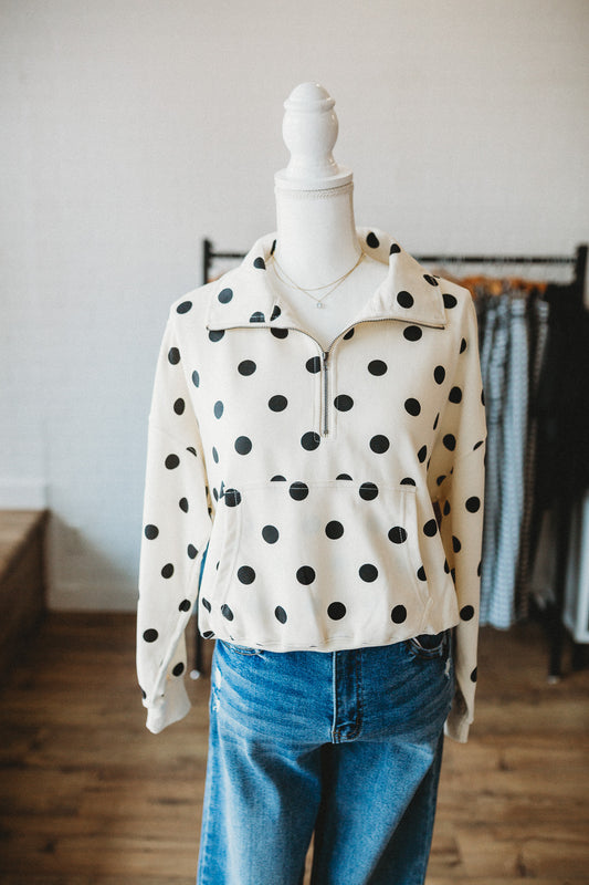 Ivory Polka Dot Half Zip