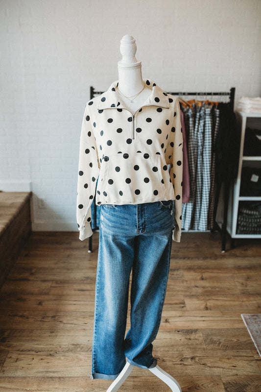 Ivory Polka Dot Half Zip