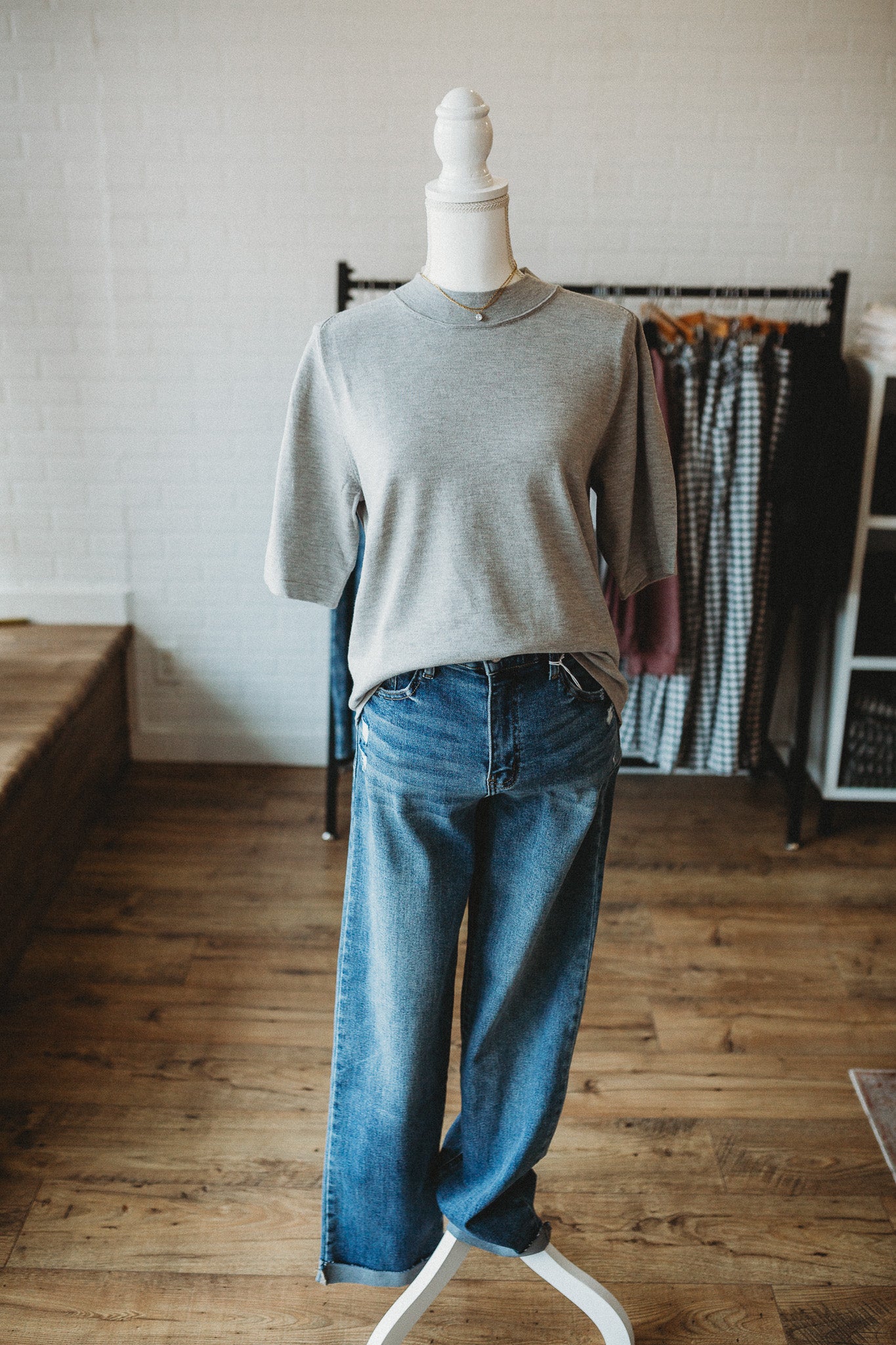 Grey Half Sleeve Sweater