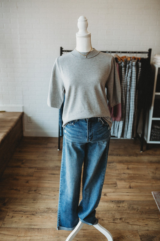 Grey Half Sleeve Sweater