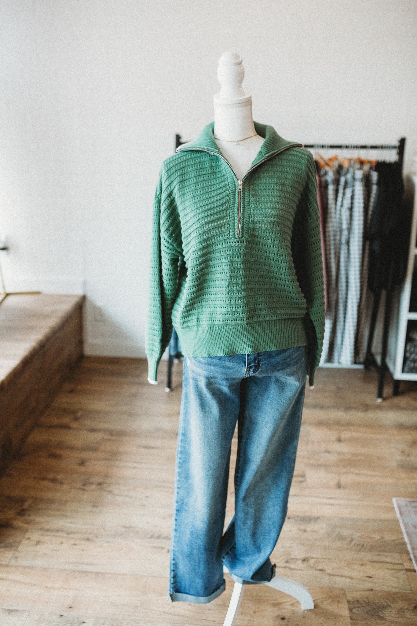 Sea Green Crochet Zip