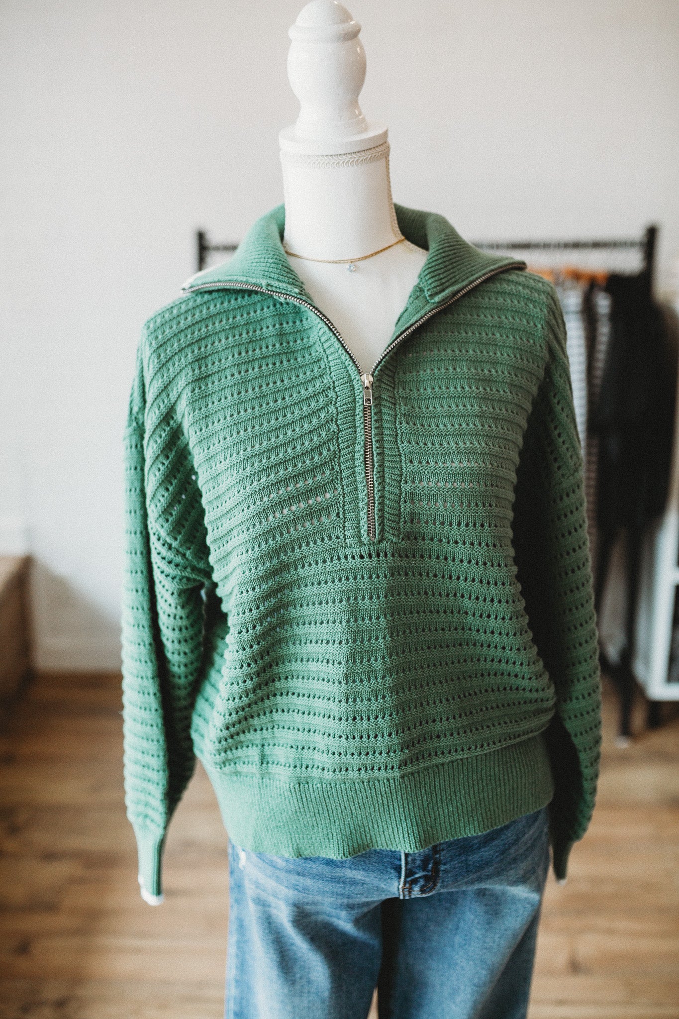 Sea Green Crochet Zip