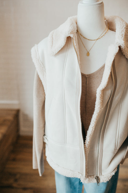 Cream Contrast Suede Vest
