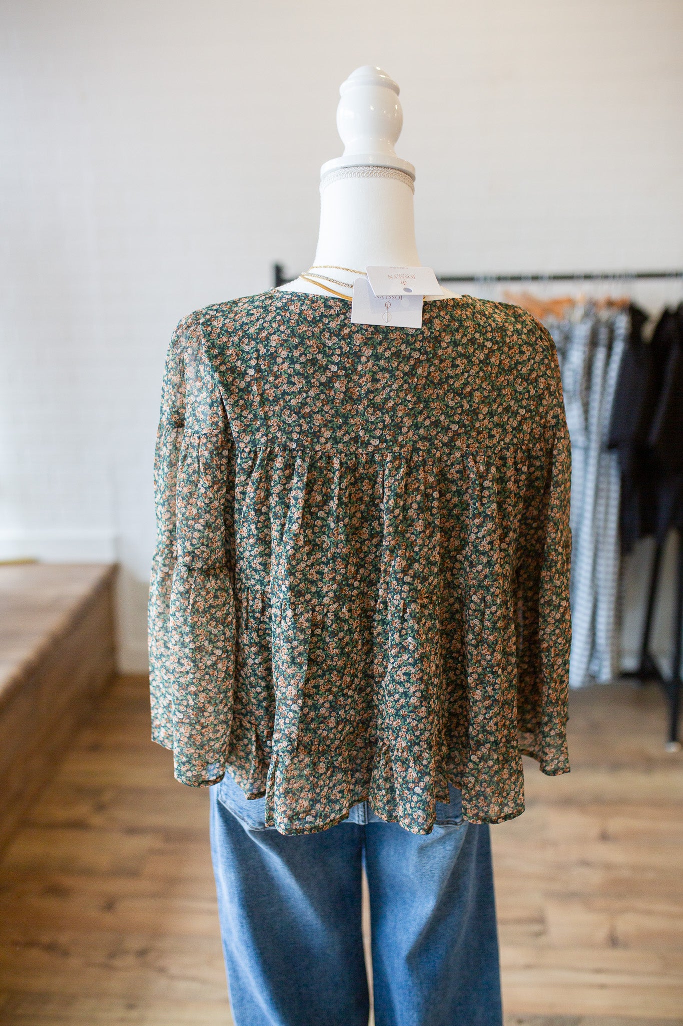 Teal/Clay Floral Tiered Blouse