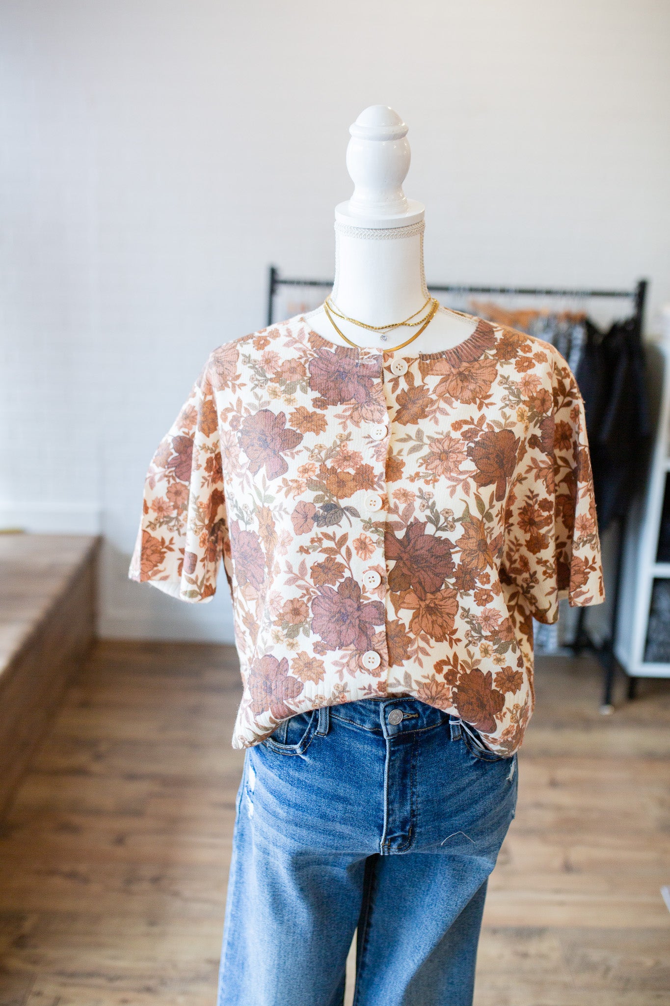 Ivory/Brown Floral Print Cardi