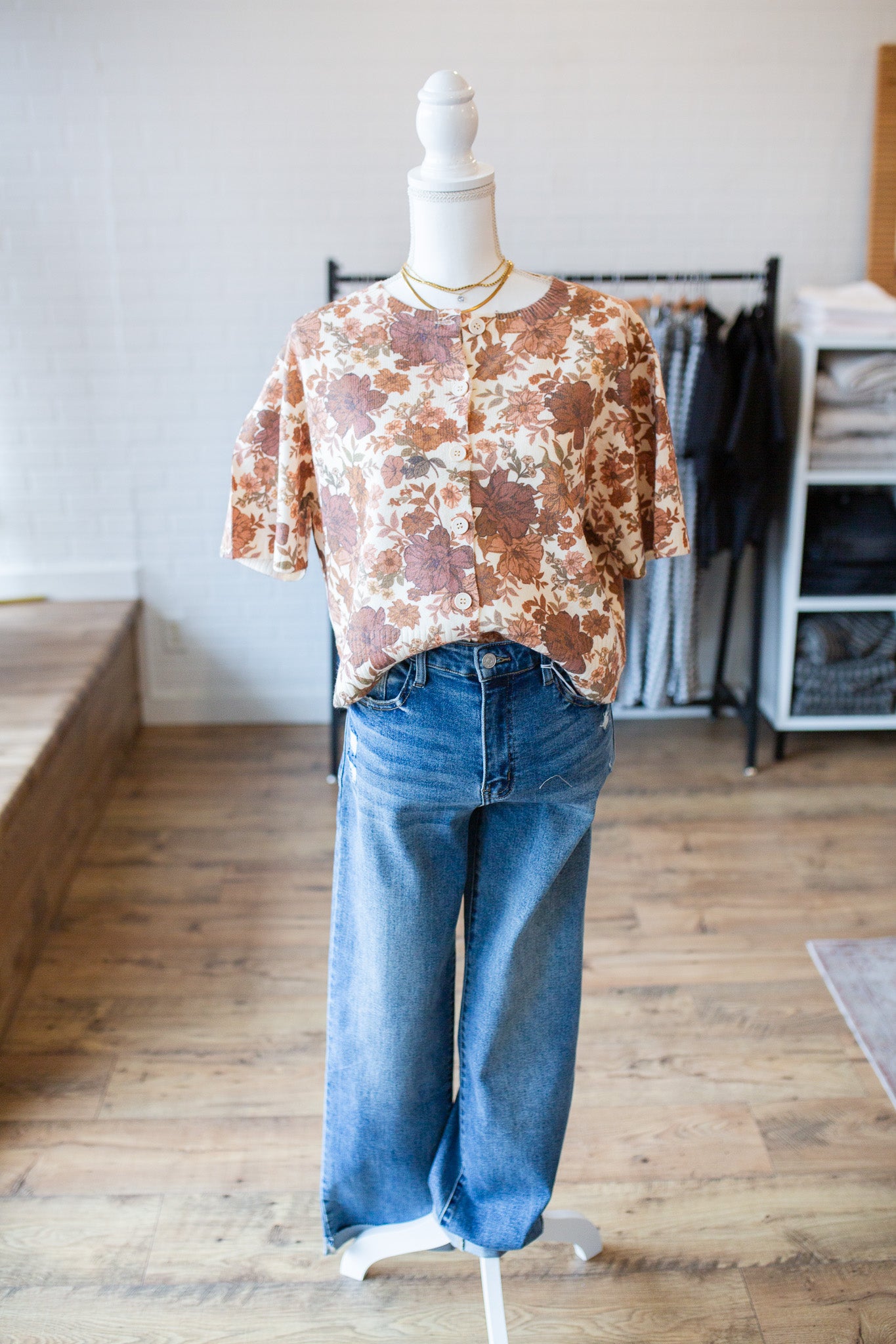 Ivory/Brown Floral Print Cardi