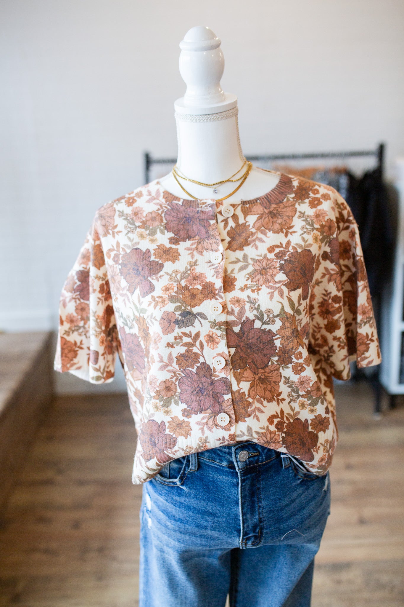 Ivory/Brown Floral Print Cardi