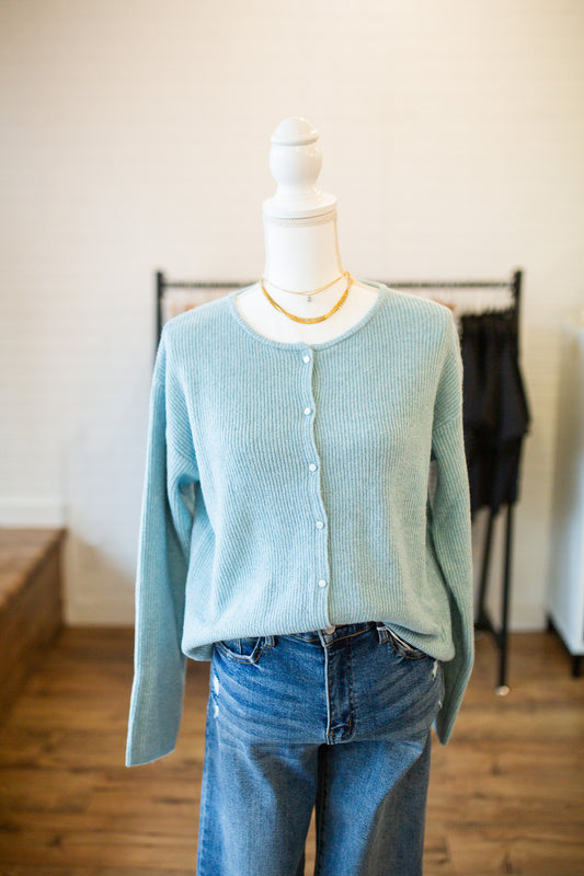 Misty Blue Ribbed Cardigan