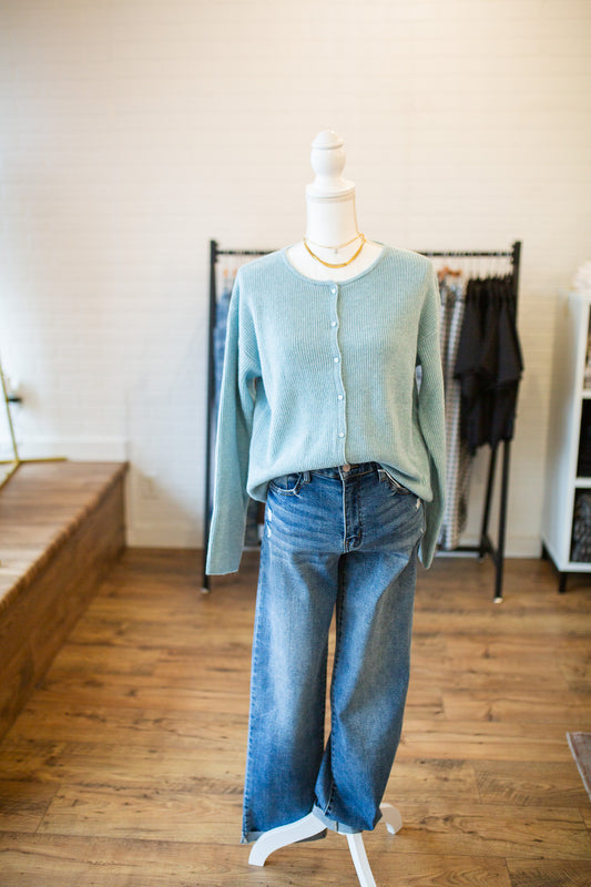 Misty Blue Ribbed Cardigan