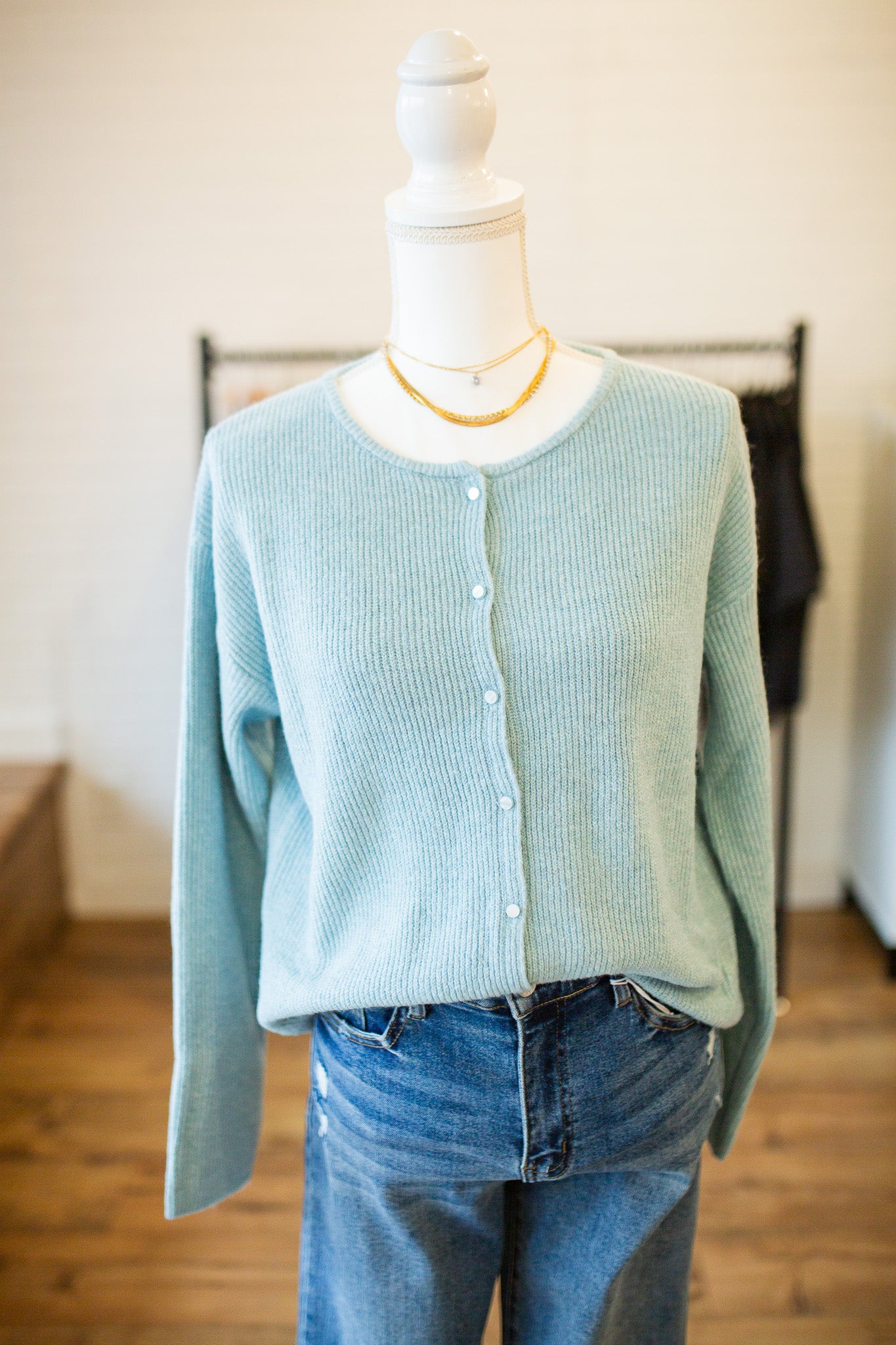 Misty Blue Ribbed Cardigan