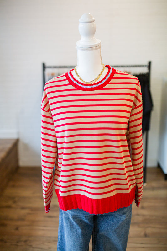 Taupe/Red Mix Sweater