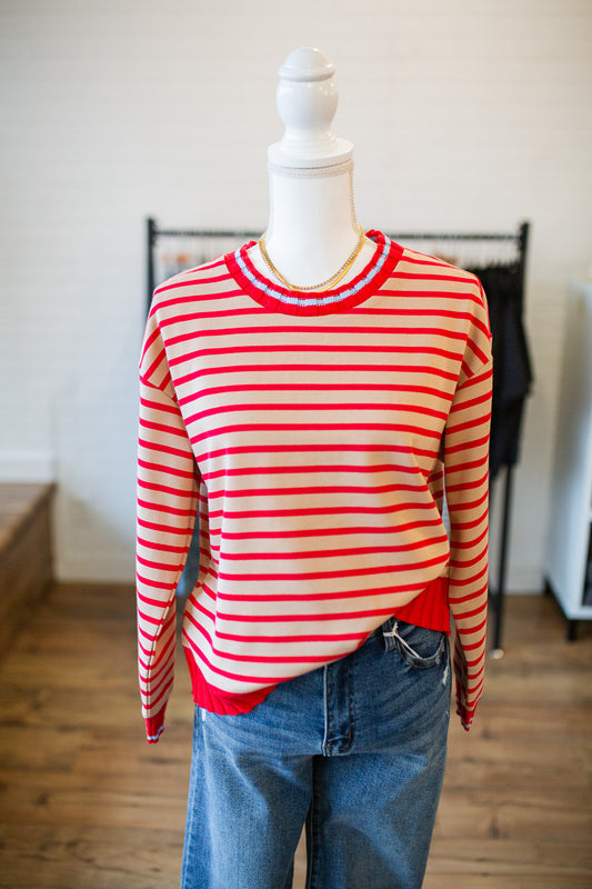 Taupe/Red Mix Sweater