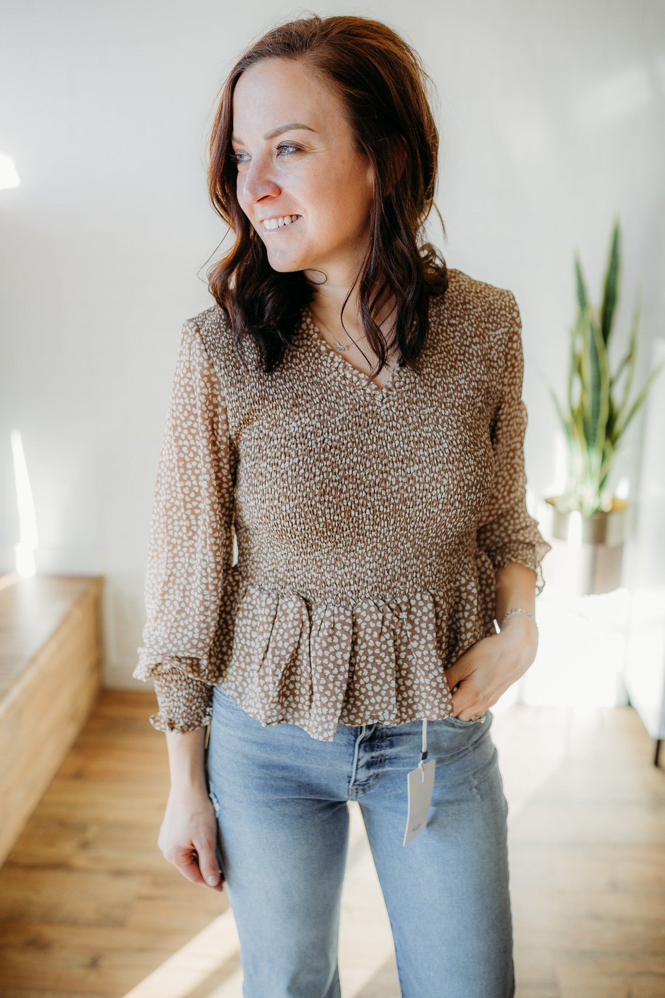 Dusty Taupe Smocked Top