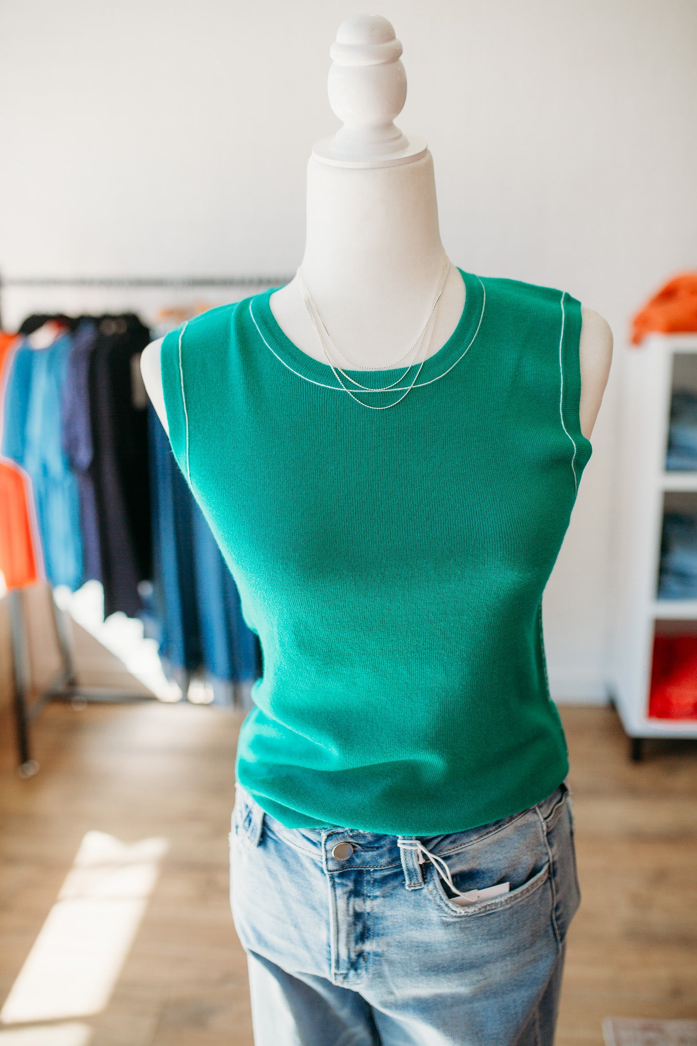 Emerald Contrast Stitch Tank