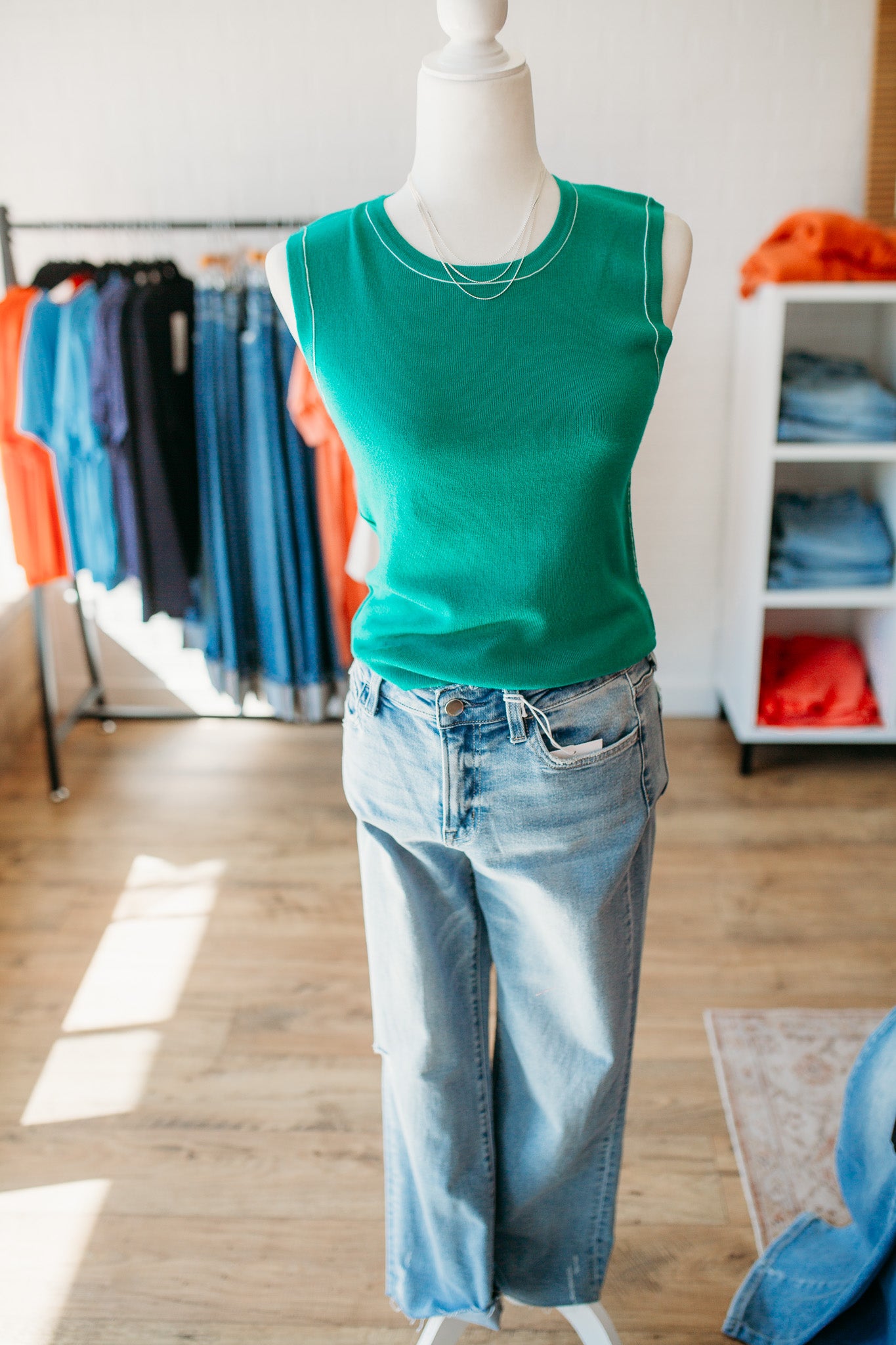 Emerald Contrast Stitch Tank