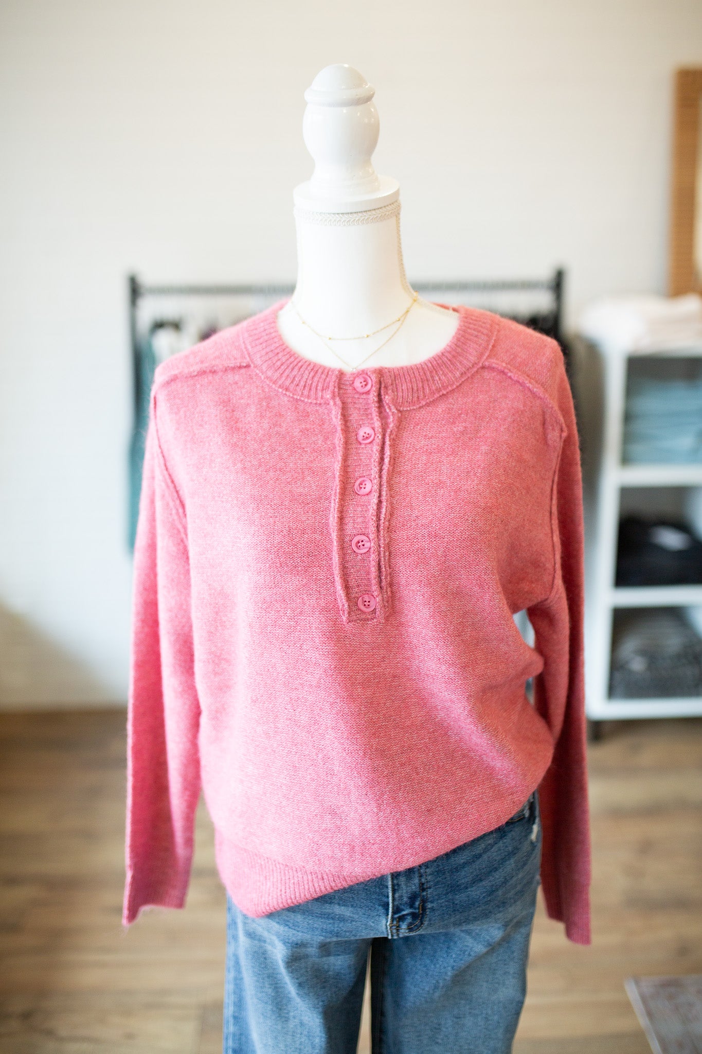 Pink Half Button Sweater