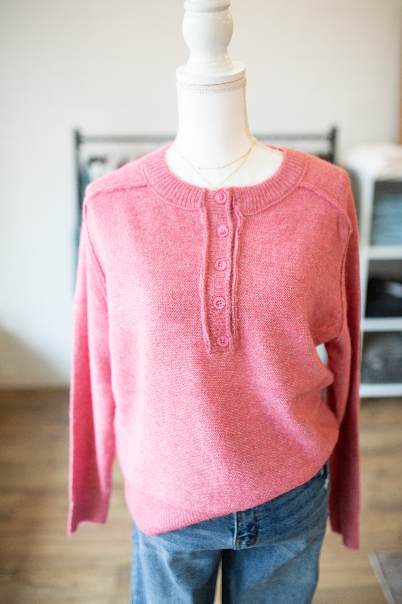 Pink Half Button Sweater