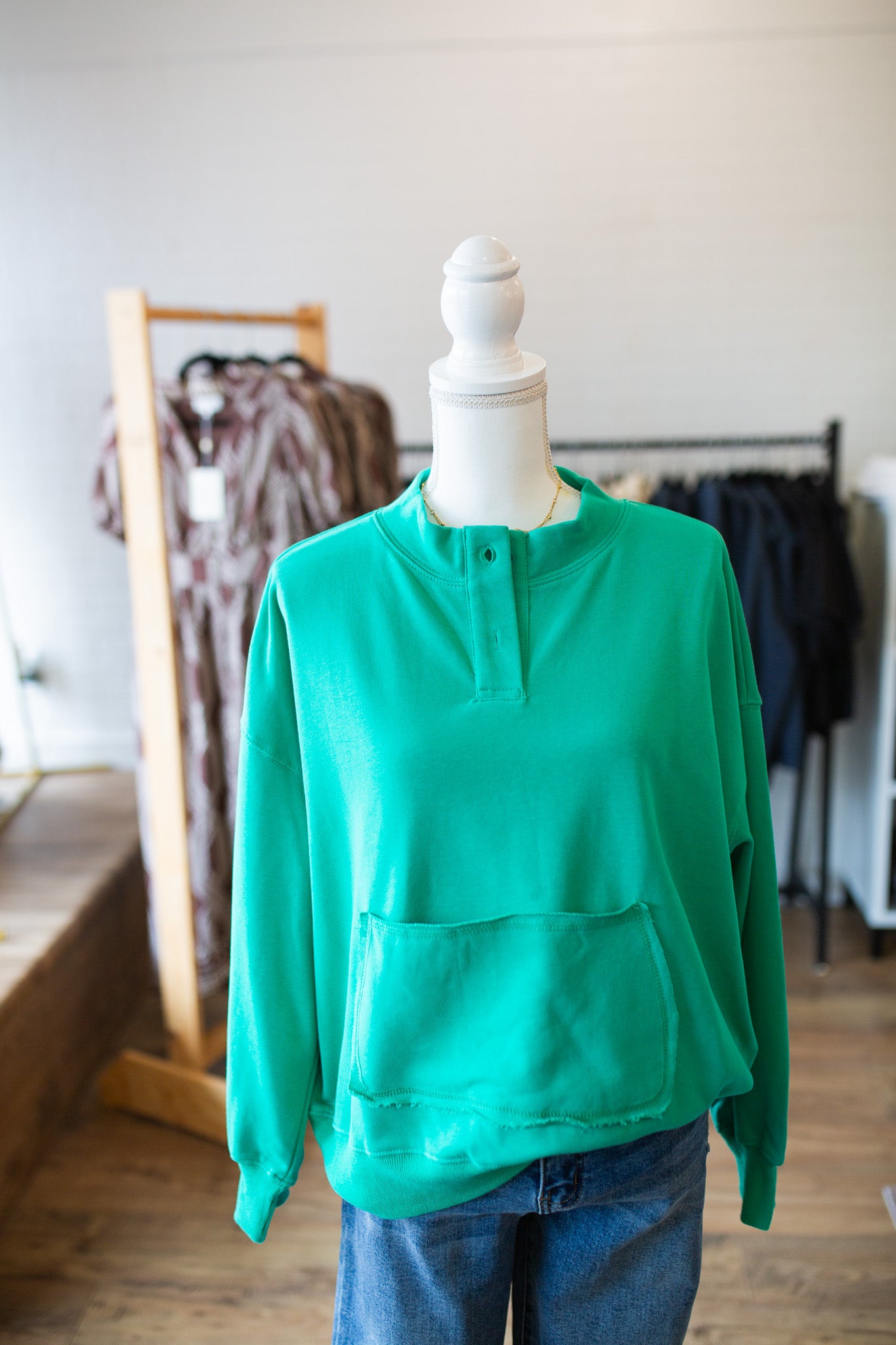 Teal Green Front Pocket Sweatshirt