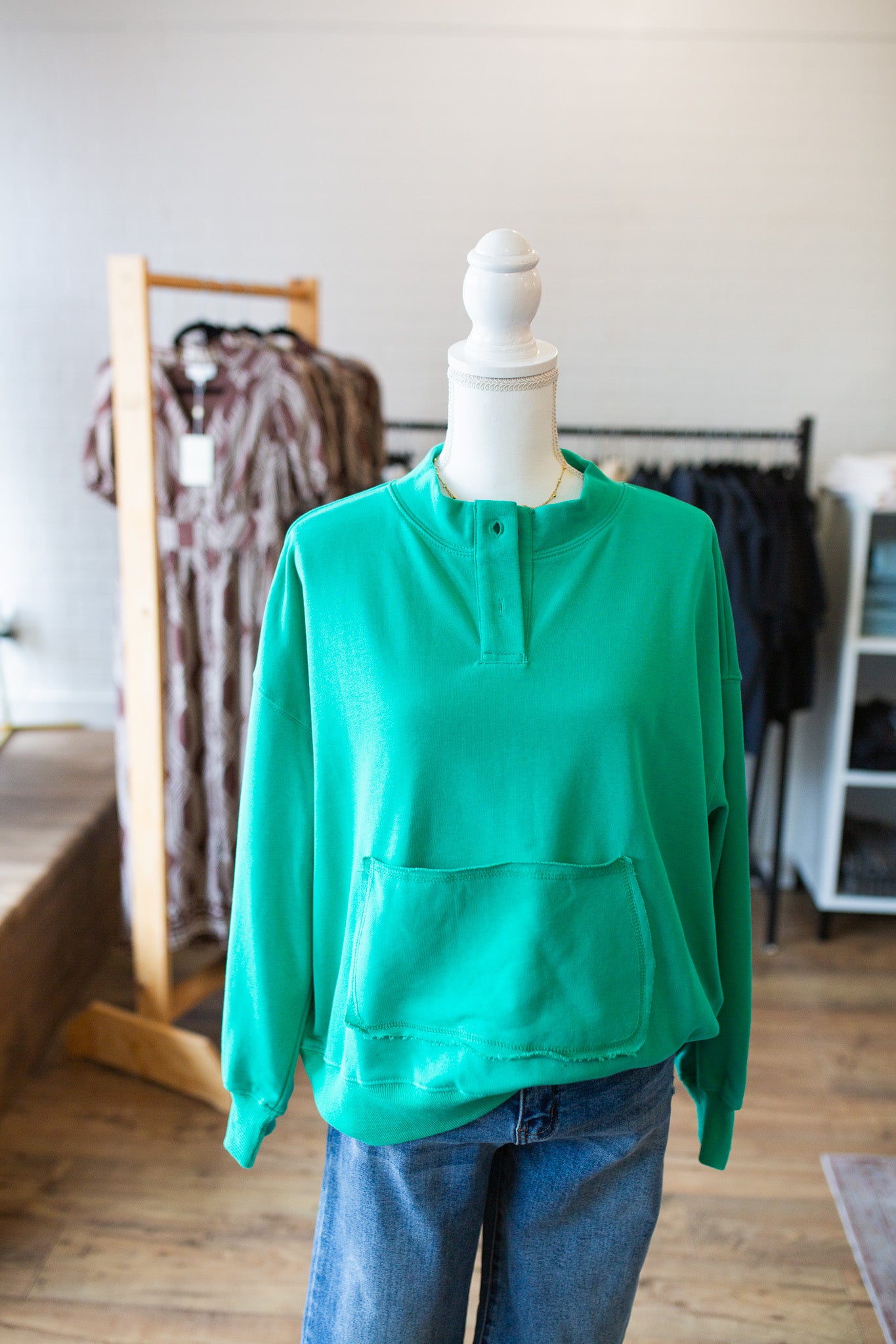 Teal Green Front Pocket Sweatshirt